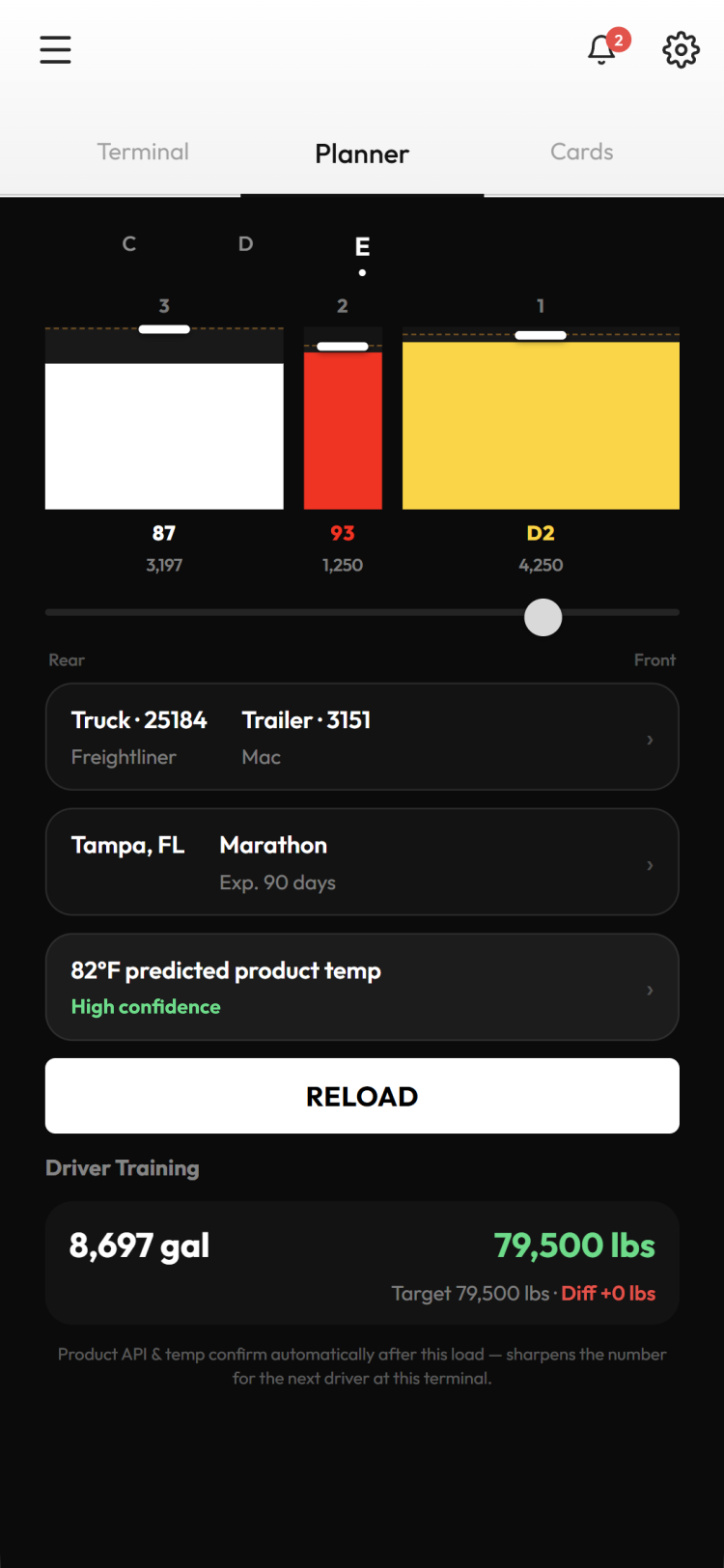 ProTankr planner screen